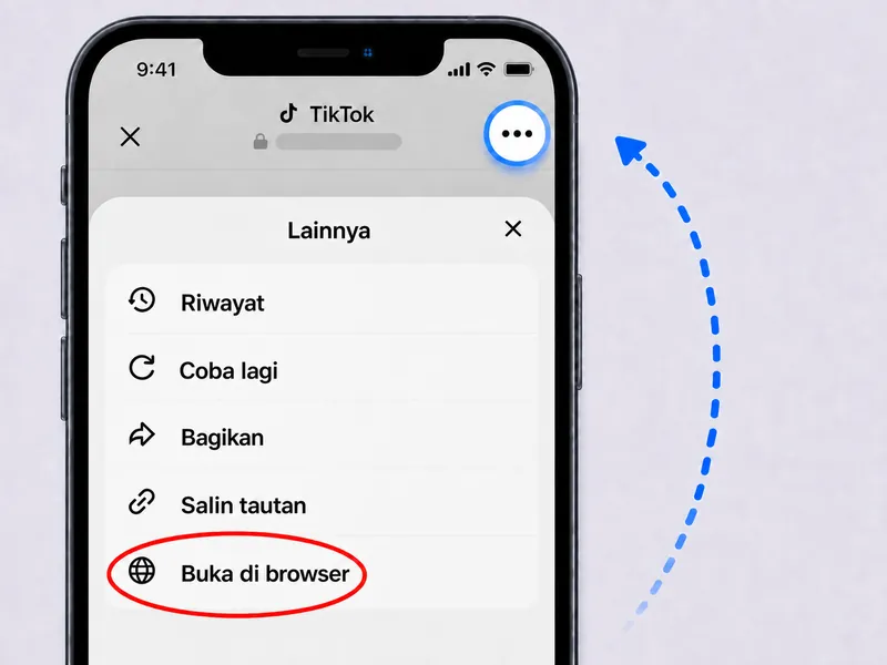 Menu TikTok yang menunjukkan pilihan Buka di browser